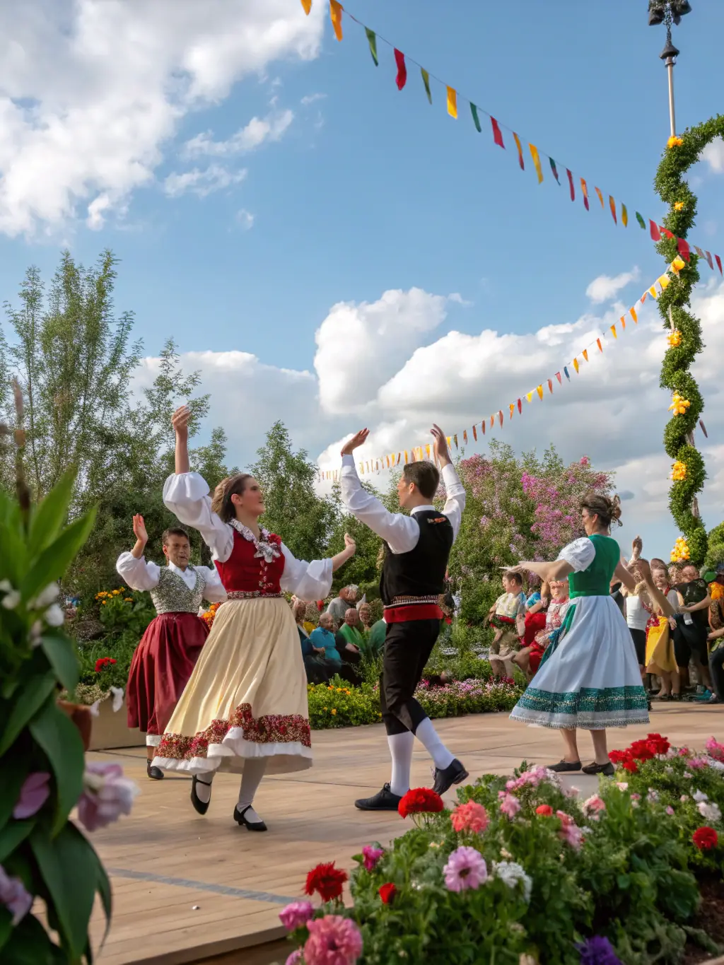 A photograph from a SUPER RECORDS-sponsored cultural festival, showcasing traditional dance performances and vibrant cultural displays.