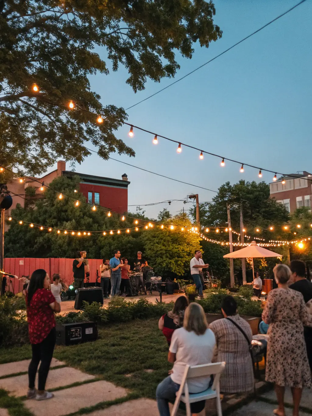 A community event showcasing local musicians and performers, highlighting SUPER RECORDS' role in organizing events that promote cultural expression and community engagement.